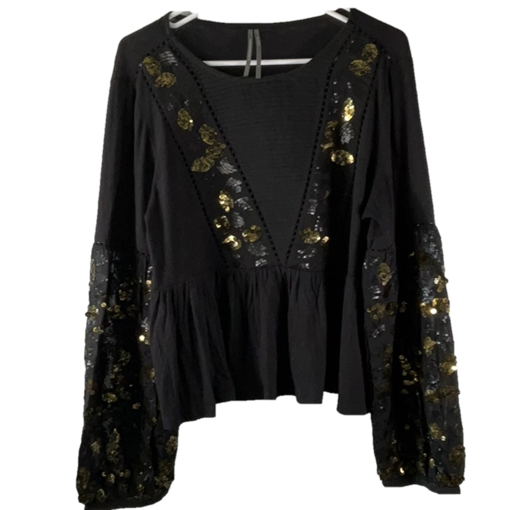 Anthropologie Neale Sequined Peplum Top Size Large